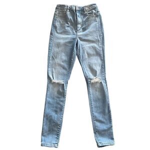 Garage Light Wash Distressed Faded High Rise Skinny Leg Denim Jeans SZ 5 26x28